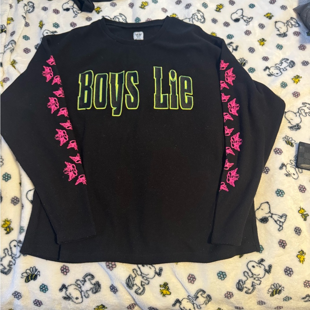 Boys Lie Black Long Sleeve with Pink and Green Accents